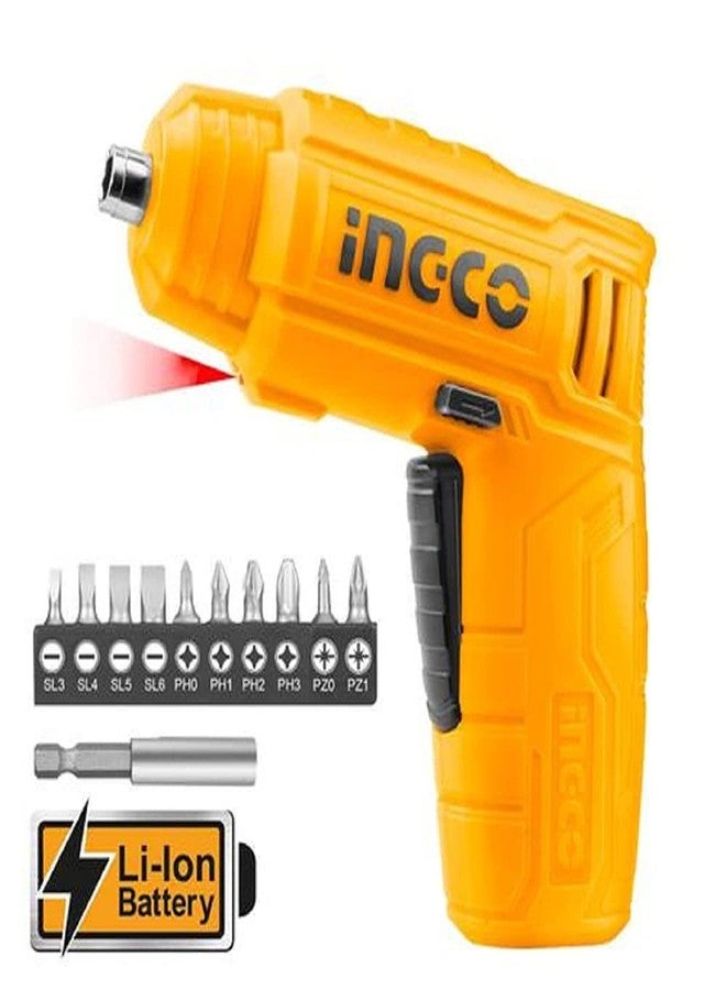 INGCO Lithium-Ion Cordless Screwdriver, Powered Screwdriver LED Rechargeable Handy Drill Screwdriver with 11 pc Accessories, 1pcs Magnetic Bit Holder - Image 1